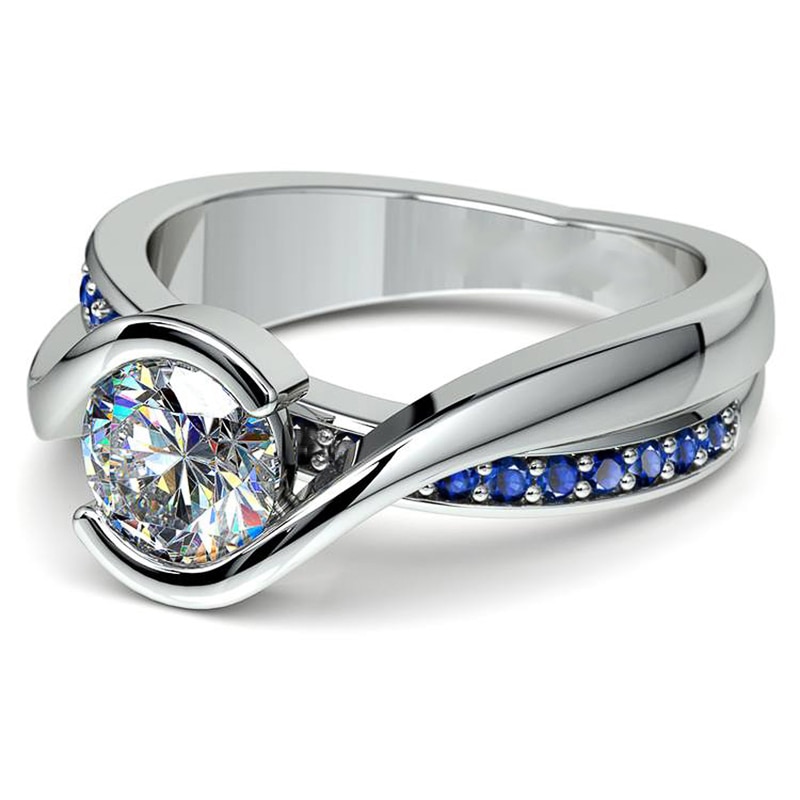 Huitan Classic AAA Cubic Zirconia Weeding Bridal Ring Unique Blue CZ Stylish Noble Proposal Ring for Girlfriend Fine