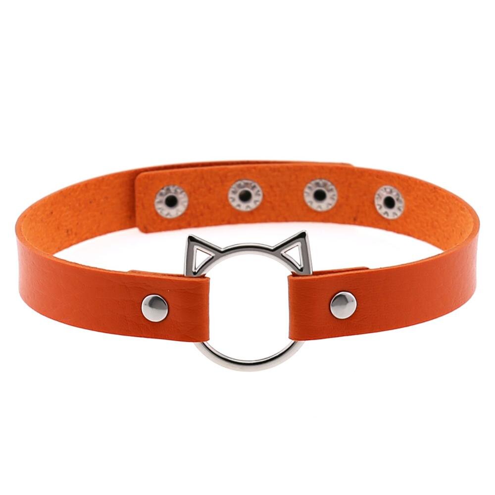 PHYANIC Trendy Woman Gothic Punk PU Chokers Leather Cute Hollow Cat Collar Choker Jewelry Accessories: orange