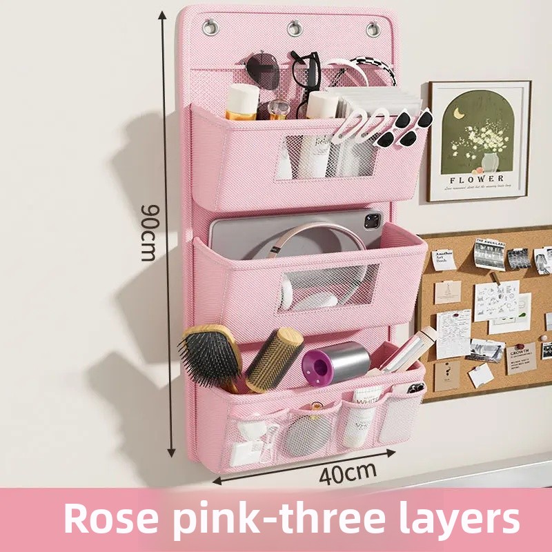 Hanging Storage Bag Closet Organizer for Dormitory And Home Miscellaneous Items Storage No Drilling Required Oxford Cloth Bag: Beige