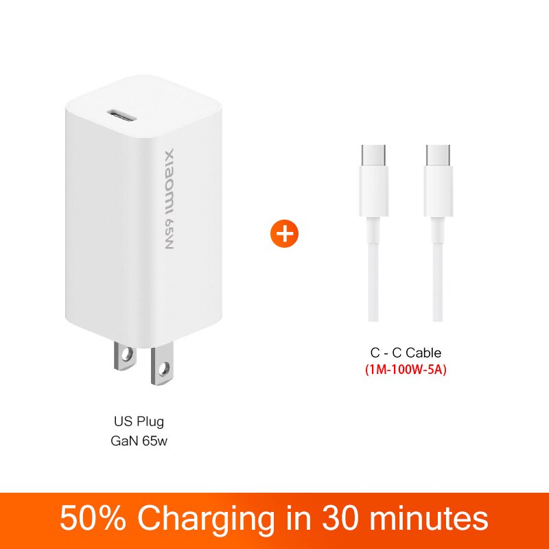 Xiaomi GaN 65W Travel Charger USB Type-C PD Quick Charge 5V/9V/12V/15V=3A 10V=5A 20V=3.25A for iPhone Xiaomi: US add Cable