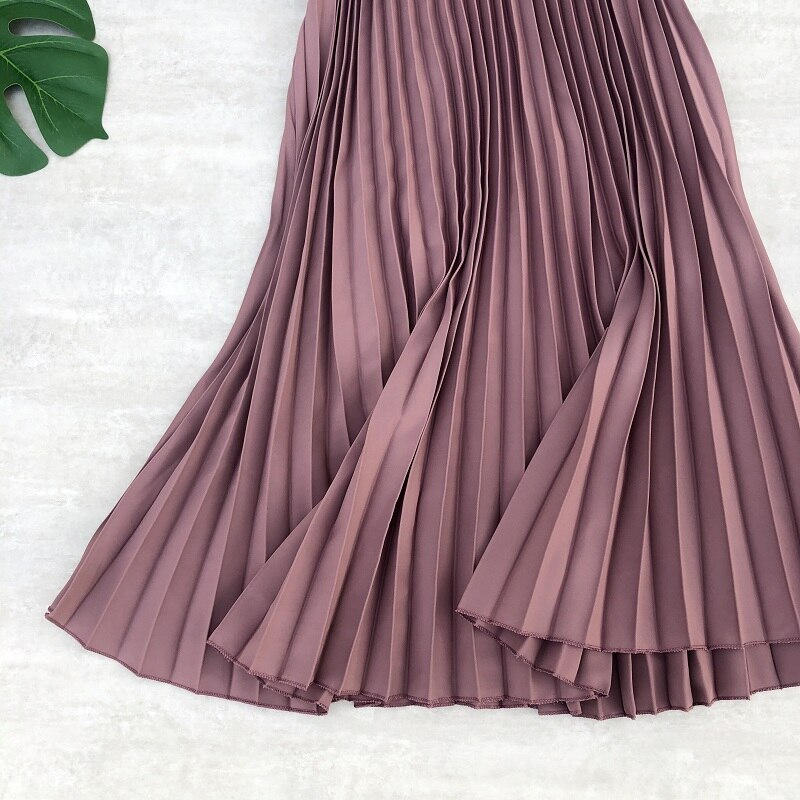 Faldas Midi plisada de gasa para mujer, faldas largas de cintura alta, Color liso, estilo informal, para primavera y verano