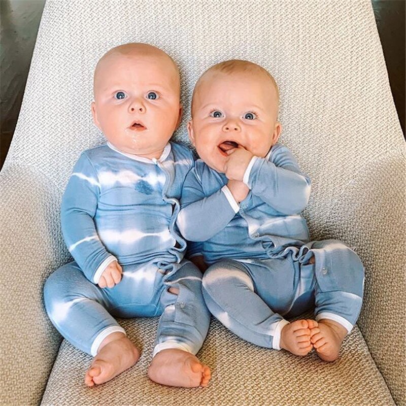 Baby Frühling Herbst Kleidung Neugeborenen Baby Mädchen Jungen binden Farbstoff Kleidung Baumwolle gestreift Strampler Baby Gesamt Nachtwäsche lässig Outfits