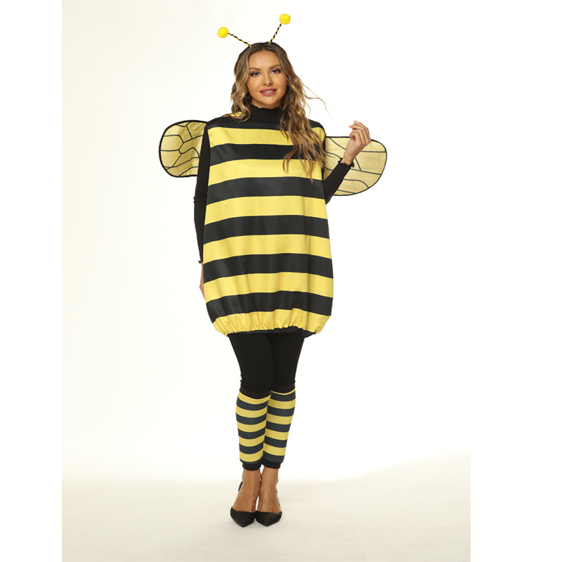 Xmas Costumes Women Kids Halloween Cosplay Set Halloween Bee Dress with Wings Headband Leg Sleeves for Role-playing Accessories