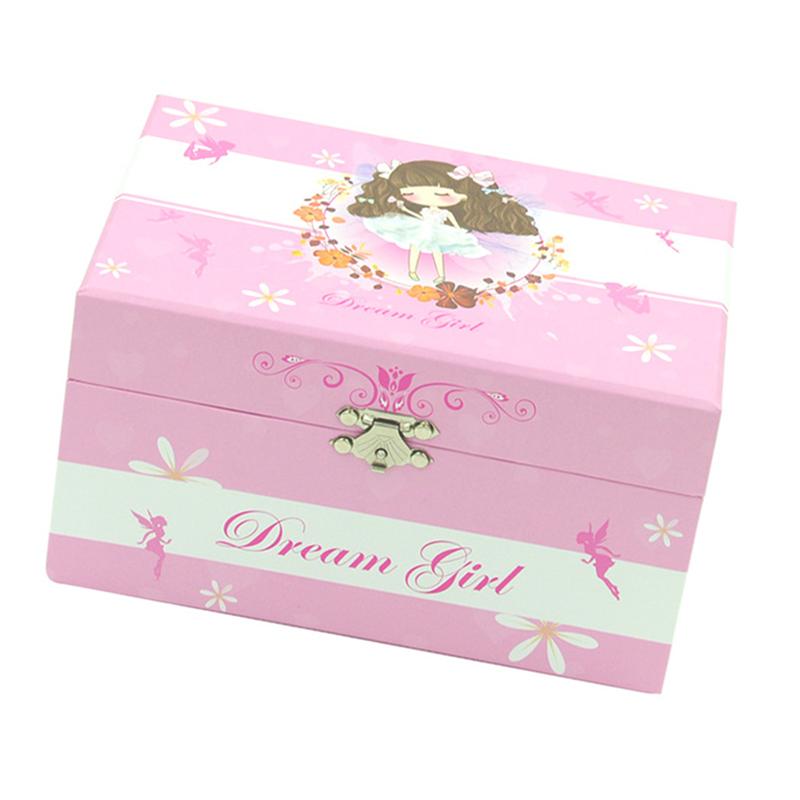 Pink Music Box Wooden Desktop Ornament Ballet Girl Miniature Music Box Classic Home Decor with Mirror