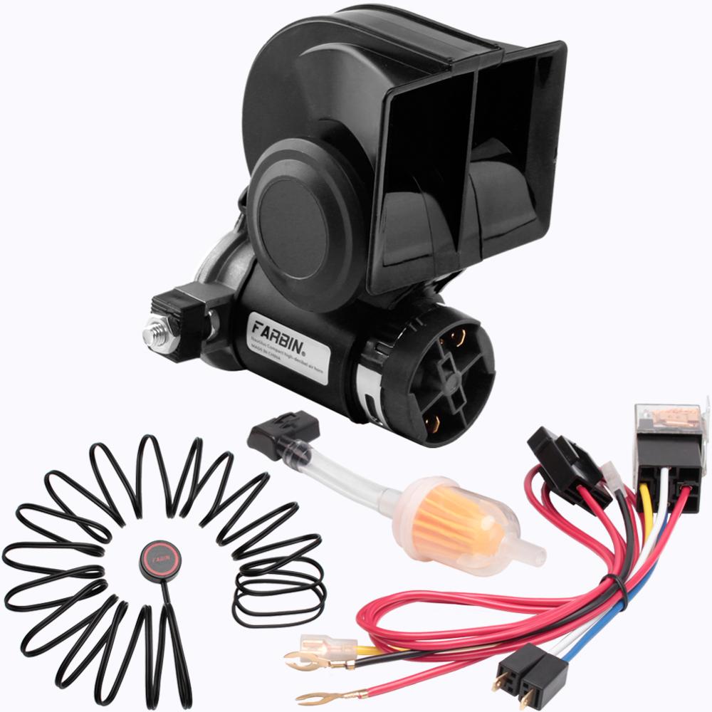 Klaxon de voiture FARBIN 12V/24V 150db klaxon d'air Super fort avec compresseur, Kit de klaxon Compact pour tout véhicule: 24V / FB-S11-BB