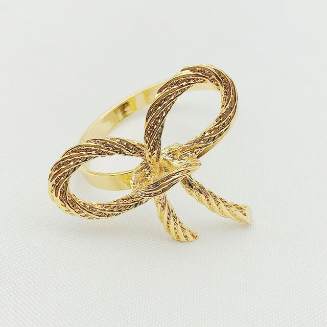 Servilletas y anillo con lazo para en casa, servilletas plateadas y doradas, recepciones de boda: Gold