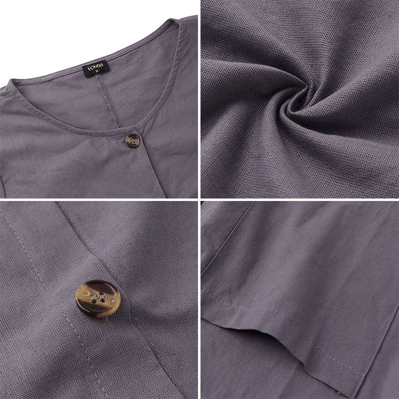 Vonda kvinna höst bomullsbyxor dam jumpsuits knapp kontor dam playsuit casual lösa pantalon plus size byxor