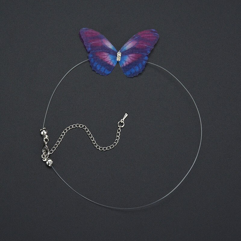 Neue Frauen Kristall Bunte 3D Garn Schmetterling Chocker Unsichtbare Fishline Seide Choker Halskette Anhänger Schmuck: 3