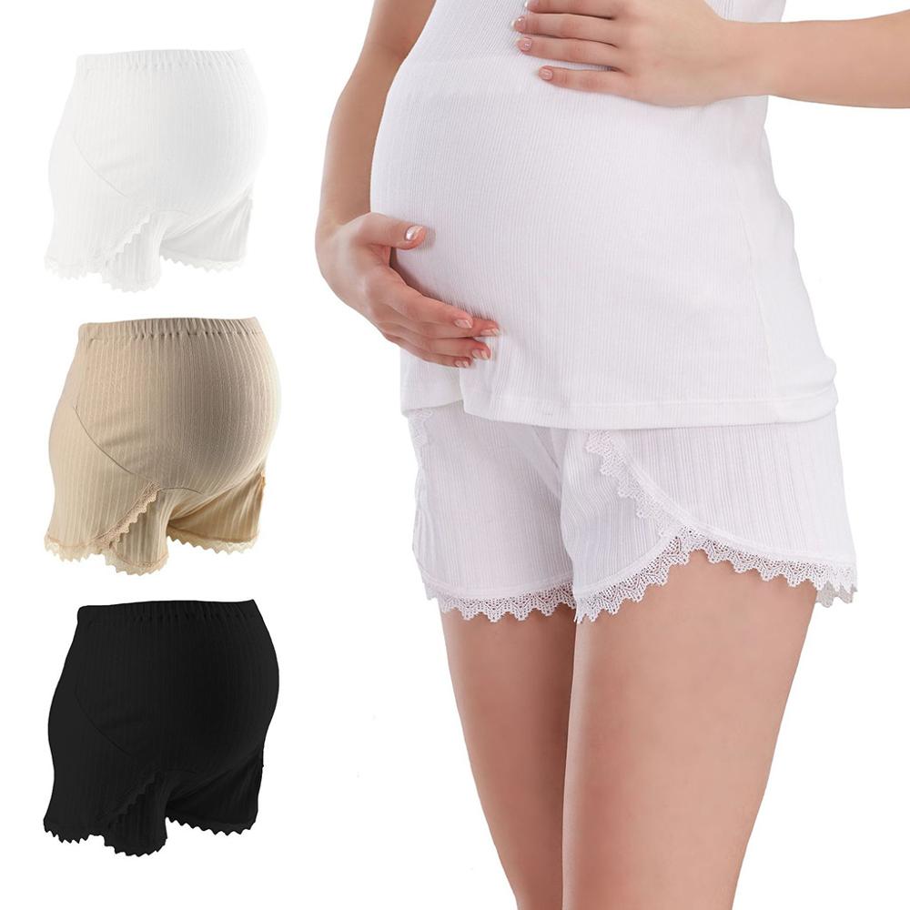 Graviditetsshorts til kvinder moderskab mid-lår blonder pettipant sømløs blød mave korte bukser