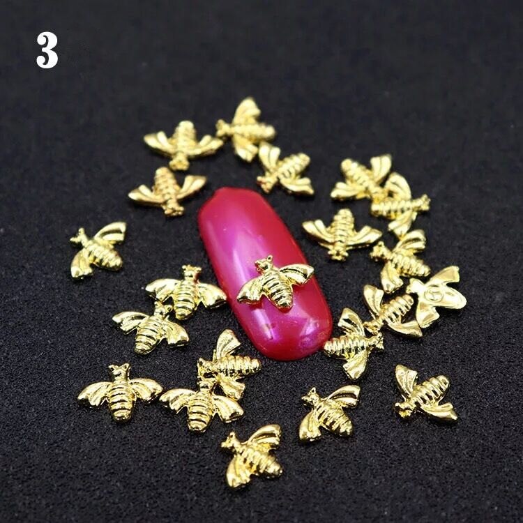 5pcs/10pcs Metal Alloy Bee 3D Nail Art Decorations Gold Silver Black Jewelry Gem Japanese Style Manicure Accessories: 03-10pcs