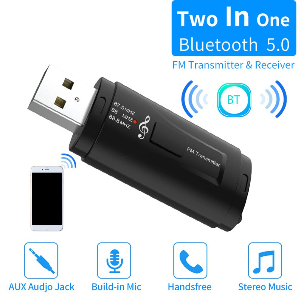 USB Handsfree Wireless Bluetooth 5.0 Receiver Car FM Transmitter Dual Output Stereo Call MP3 Player 3.5mm AUX