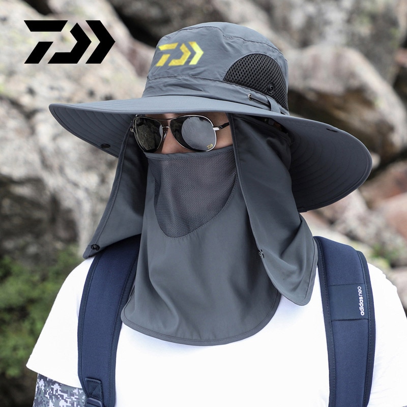 Daiwa Fishing Sun Hat Outdoor Fishing Winter Warm Hat Fisherman Hat UV Protection Sunshade Cap Big Eaves Adjustable Hat