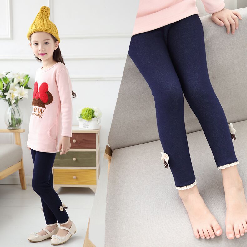 2021 di alta qualità spessa calda inverno primavera autunno imitazione Jean Bow ragazze Leggings pantaloni per bambini pantaloni per bambini