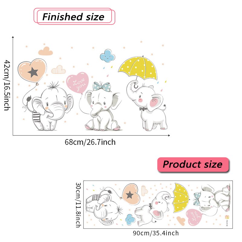 Cute Playing Baby Elephant Wall Sticker Kids Baby Room Decoration Wallpaper Home Decorative Vinyl Decals Cartoon Animals Sticker