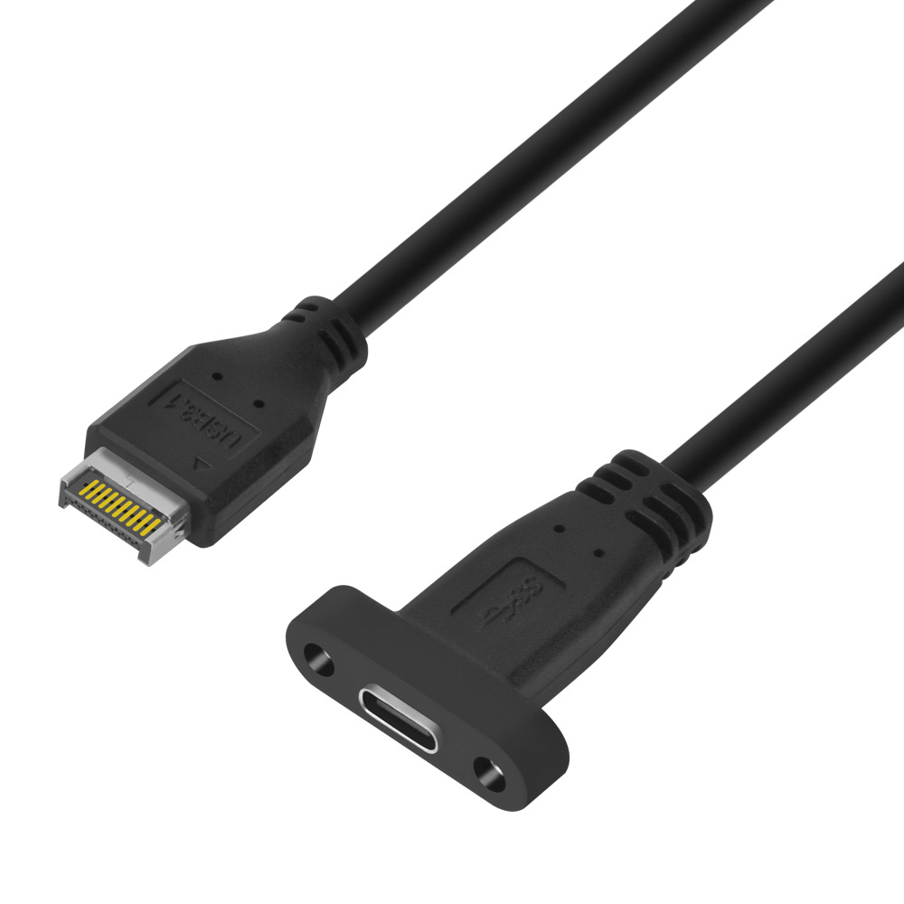 RGEEK 50cm USB 3,1 cabezal de Panel frontal tipo E a USB-C tipo C Cable de extensión de conector hembra + tornillo de montaje en Panel