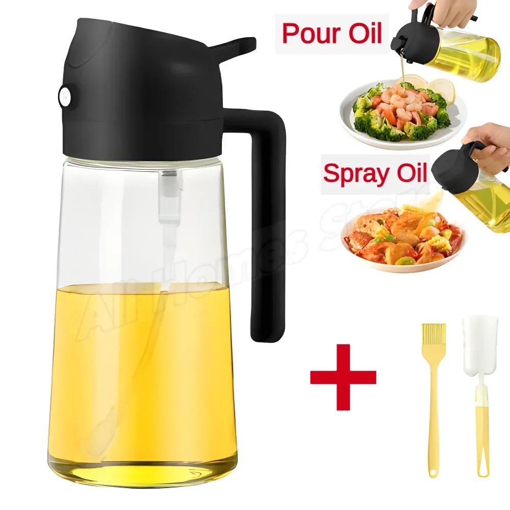 500ml 2 in 1 spray oliesprøjte oliedispenser oliekrukke til grill køkken bagning luft stegepande ovn stegning picnic køkkenværktøj: Militærgrøn