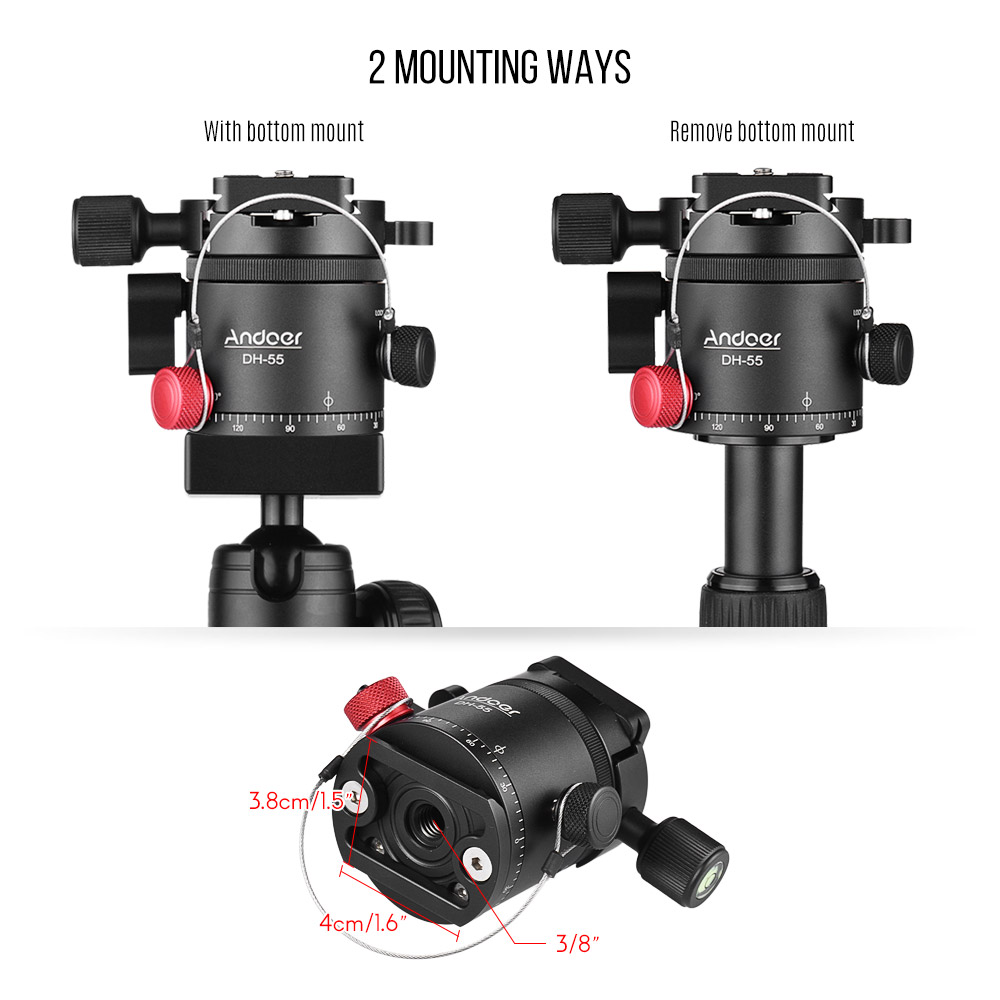 Andoer DH-55 Indexing Rotator HDR Panorama Panoramic Ball Head with 1/4" Quick Release Plate Bubble Level Bag for Camera Tripod