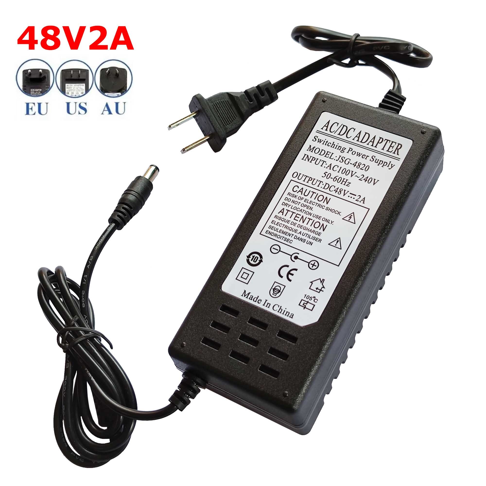 100-240V AC To DC 48V 2A Power Adapter Supply Charger Adapter 5.5mm X 2.5mm Plug US EU AU Plug 48V/2A 5.5mm X 2.1mm