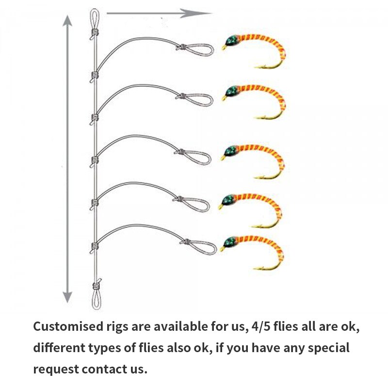 [5 sets] Nymph Lavaret Rig Cod / Whiting / Perch Live Bait Fish Sabiki Fishing Rigs Gold Head Black & Blue #14