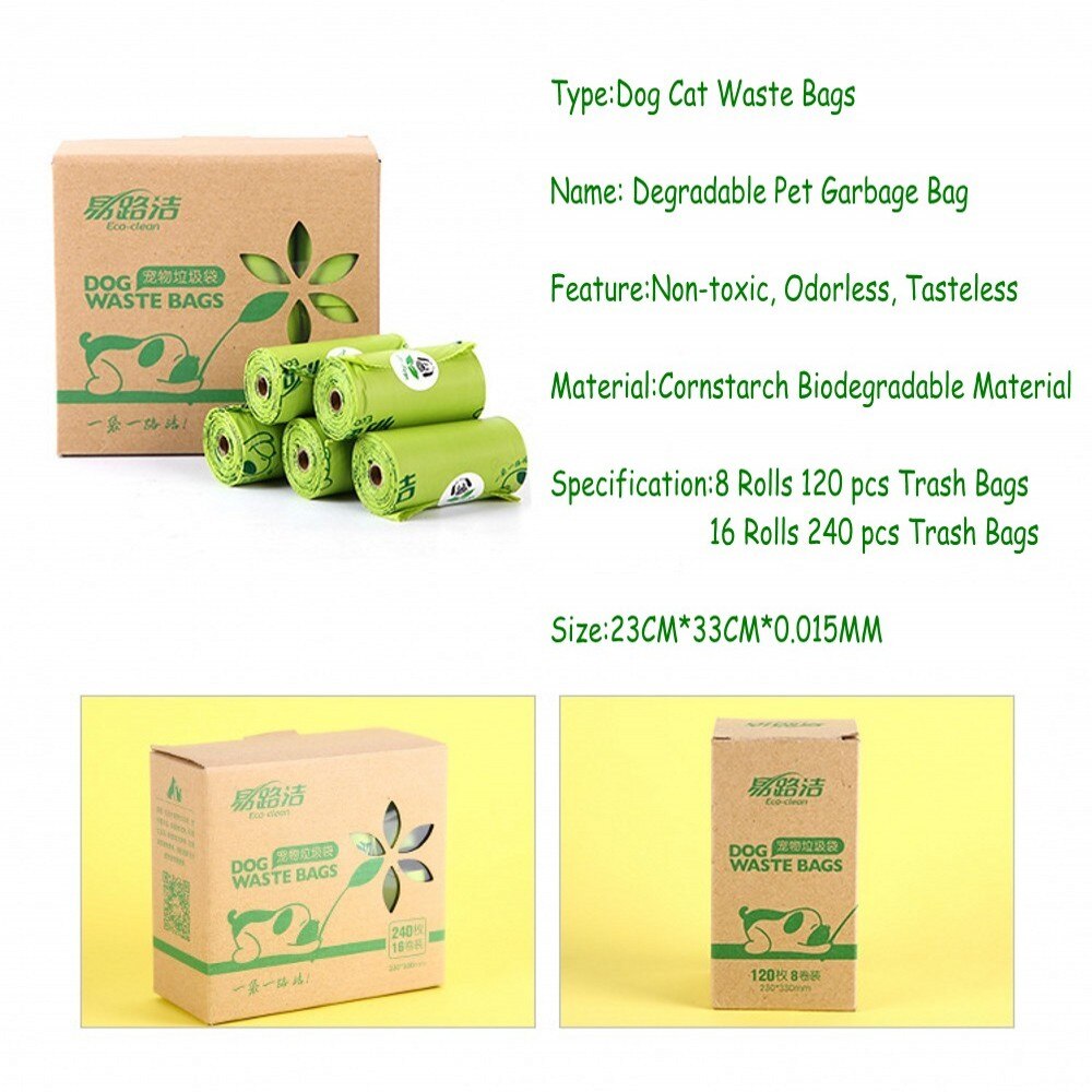 8/16 rollos bolsa de caca de mascota Degradable bolsa de basura portátil amigable con la tierra bolsas de residuos de perro suministros para caminar dispensador de recogida redondeado