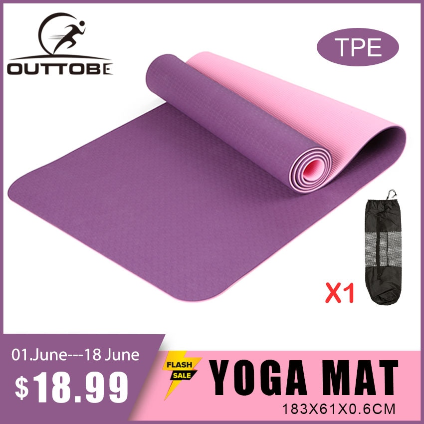 Outtobe Yoga Mat 6Mm Gym Oefening Mat Eco Vriendelijke Non-Slip Oefening Mat Workout Mat Met gratis Weerstand Band