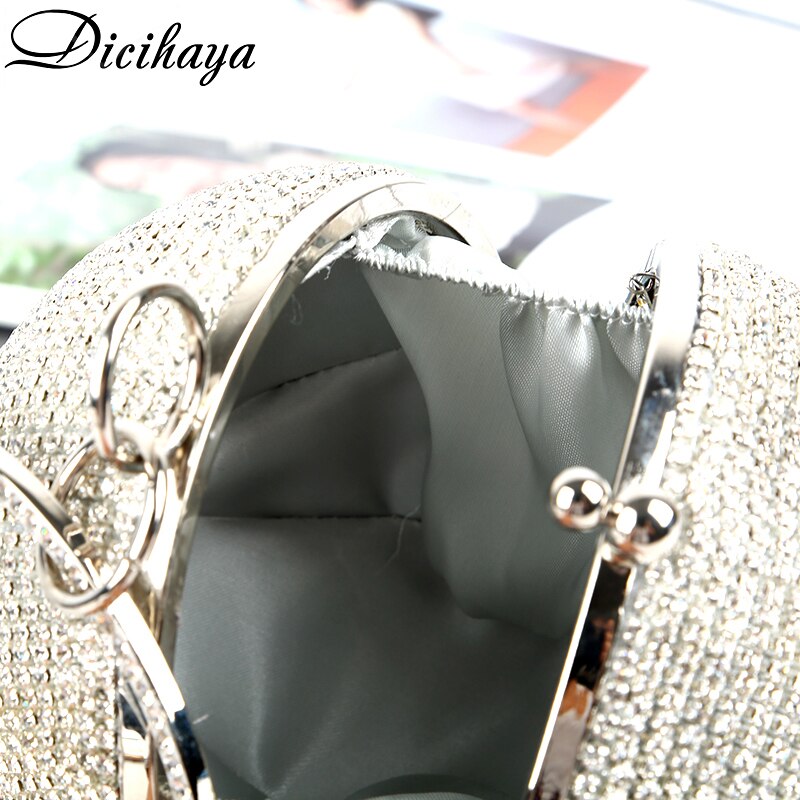 DICIHAYA Tassel Rhinestones Women Evening Bags Chain Shoulder Bag Lady Pearl Handbags Diamonds Round Wedding Party Clutch Bags