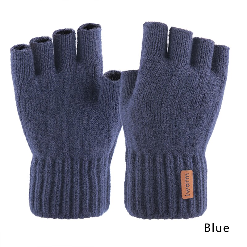 Iwarm guantes de medio dedo para mujeres y hombres guantes tejidos sin dedos Otoño Invierno mantener el calor mitones: Blue