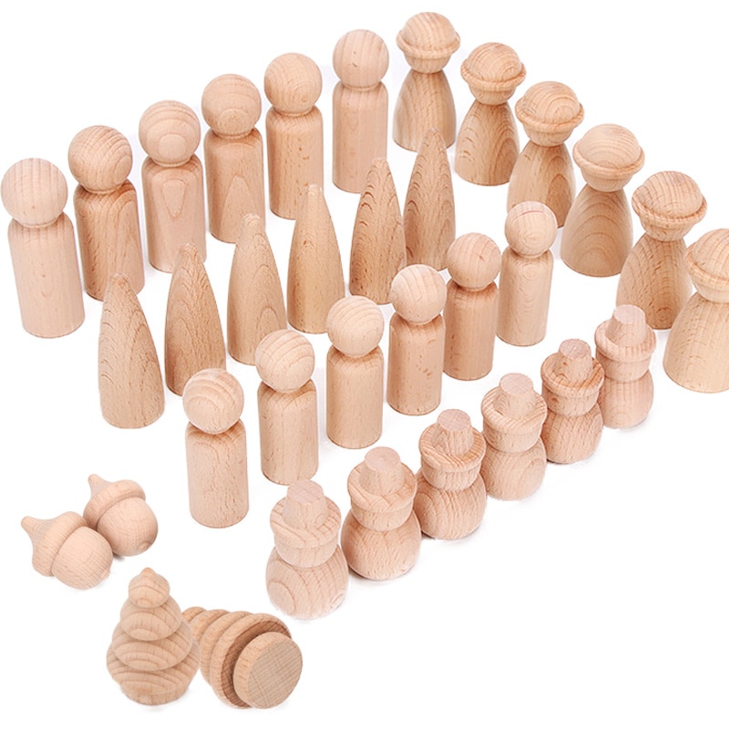 3pcs Beech Wooden Dolls Handmade Painting Loose Parts DIY Painting Wood Honeycomb Mushrooms Cones Droplets Acorns Toy