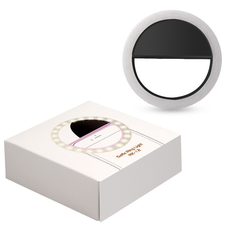 LED Ring Licht Studio Foto Video Mini Lampe Kamera Selfie Telefon USB Aufladbare: black