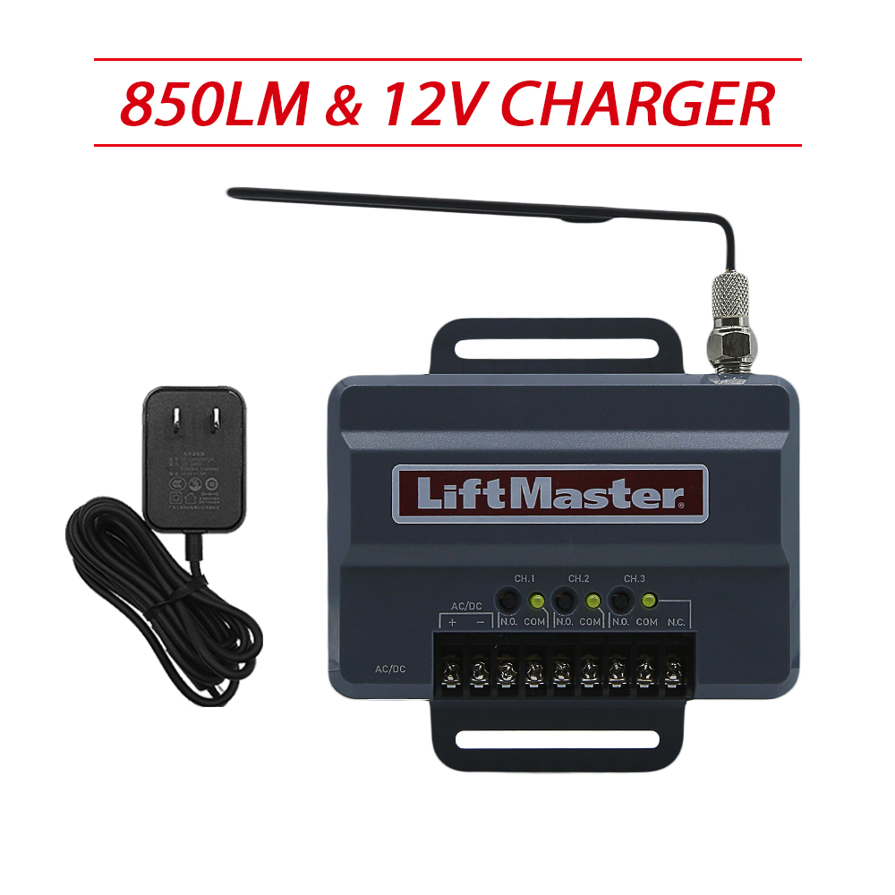 Universele Liftmaster 850LM poort- en garagedeuropener Ontvanger met 12V oplader en afstandsbedieningen, Compatibel met 811lm,893lm: WHITE