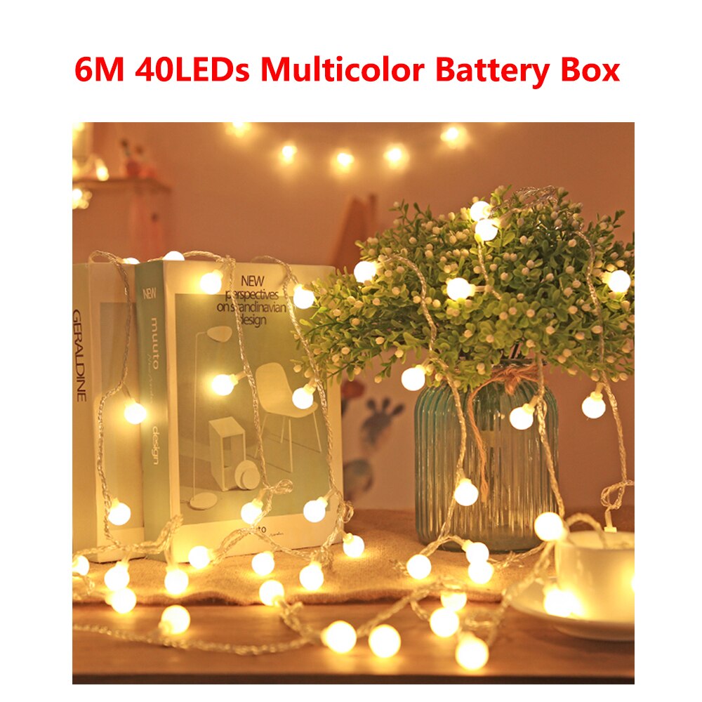 2M 6M 10M Cherry Balls LED Fairy String Lights batteria USB 220V 110V funzionamento matrimonio natale camera all'aperto decorazione ghirlanda: 6M Battery Box 1