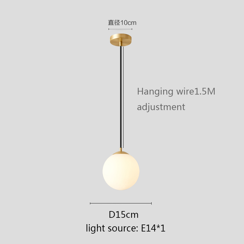 Lámpara colgante de bola de cristal, luminaria E27 dorada/negra/plateada, globo blanco, para Bar, restaurante, decoración, dormitorio: Blanco frío / Blanco