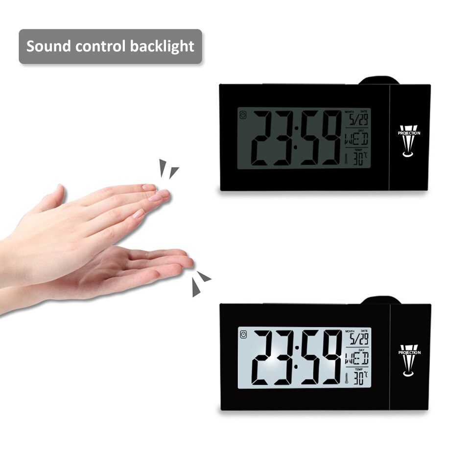 LED Digital Projection Alarm Clock Temperature Thermometer Desk Time Date Display Projector Calendar USB Powered Table Led Clock