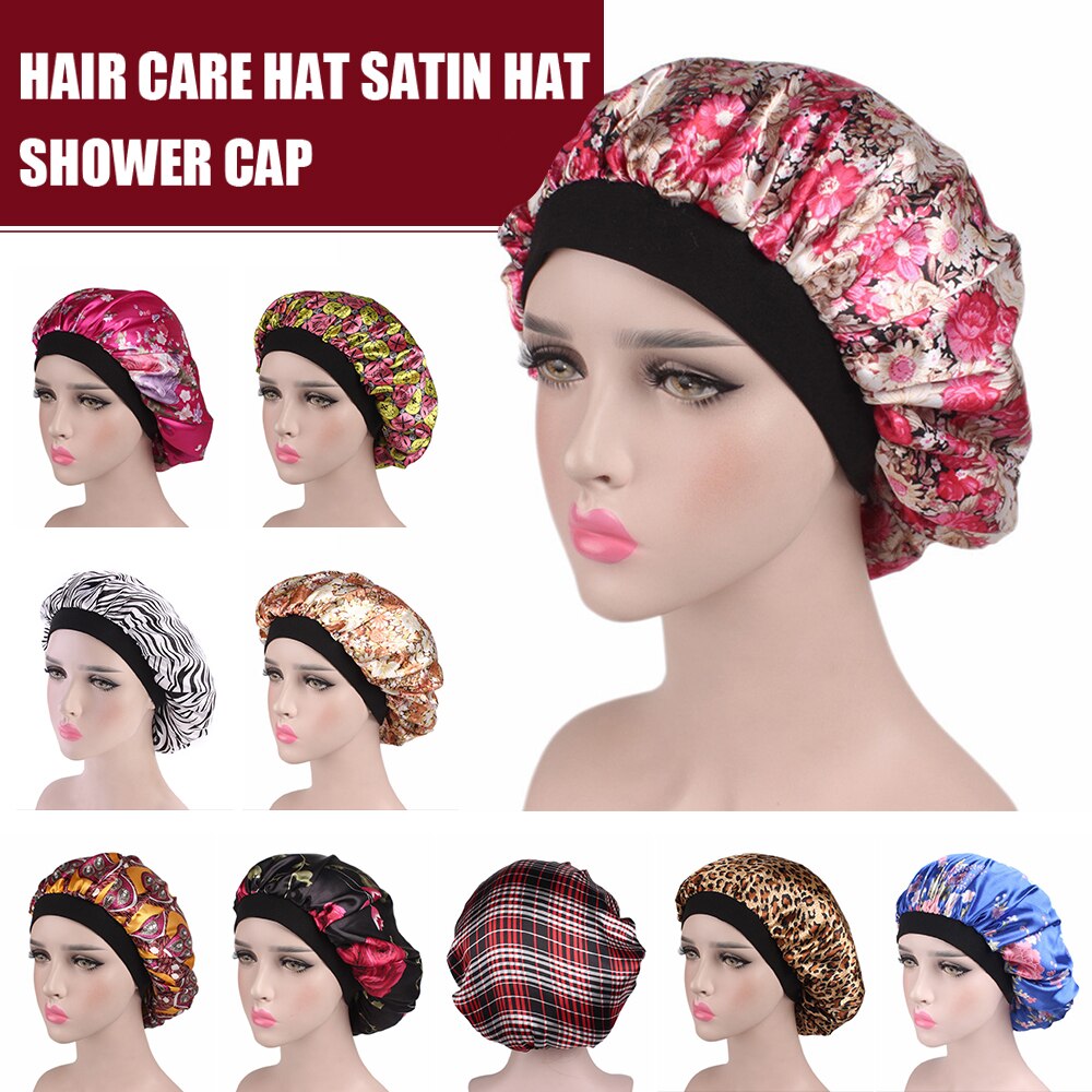 58 Cm Mode Vrouwen Satijn Nachtrust Cap Haar Motorkap Hoed Douche Caps Zijde Head Cover Brede Elastische Band