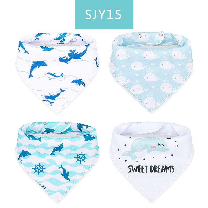 Gelukkig Fluit 4 Pcs Slabbers Dubbele Lagen Katoenen Baby Peuter Voeden Bandana Slabbetjes Speeksel Handdoek Driehoek Hoofd sjaal: sjy15