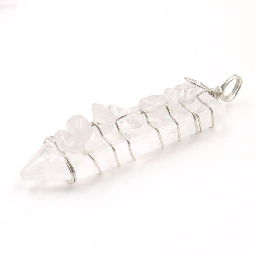 Reiki Handmade Wrap Pendulum 7 wisiorki czakry uzdrawiający kryształ naturalny klejnot kamień ametysty lazuryt Point miecz wisiorki: White Crystal