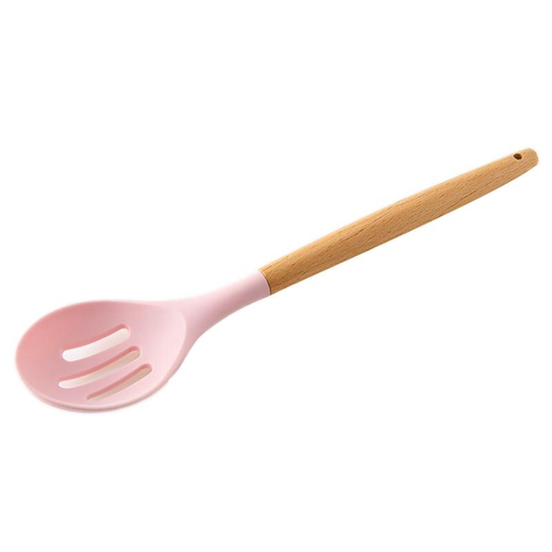 Ustensile de cuisine rose en Silicone de supérieure, avec manche en bois Flexible antiadhésif, ustensile de cuisine domestique: 4