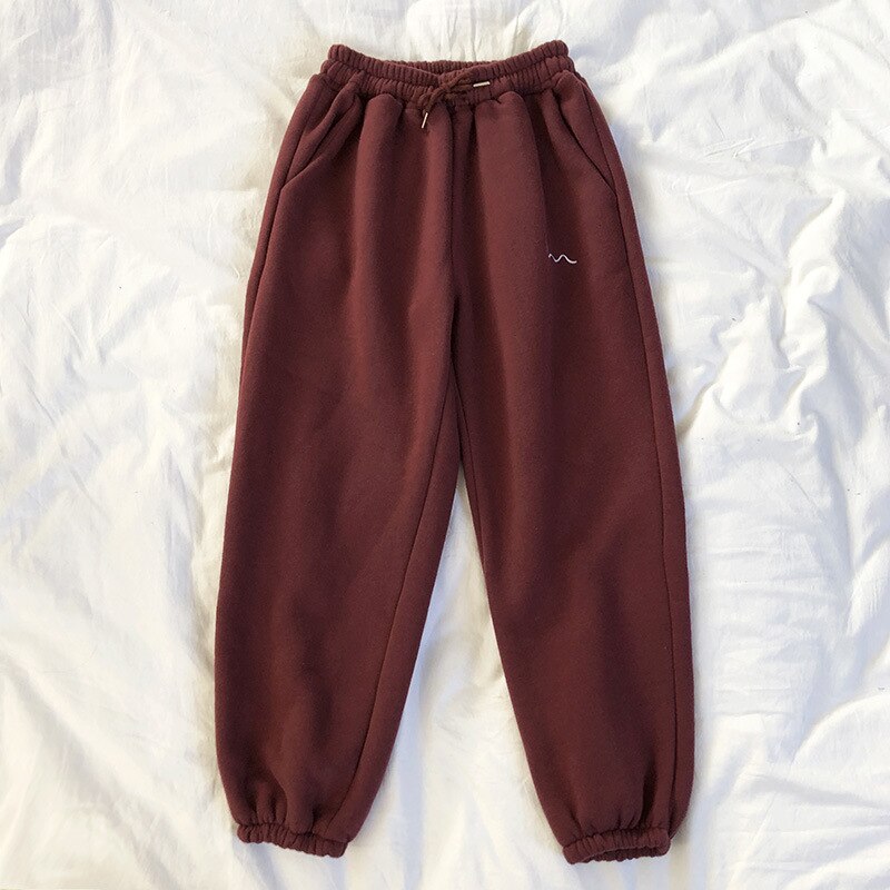 Pantaloni sportivi da donna pantaloni elastici ricamati pantaloni da Jogging a vita alta pantaloni sportivi da donna Casual caldi invernali 2020: Asian size 2XL / winered