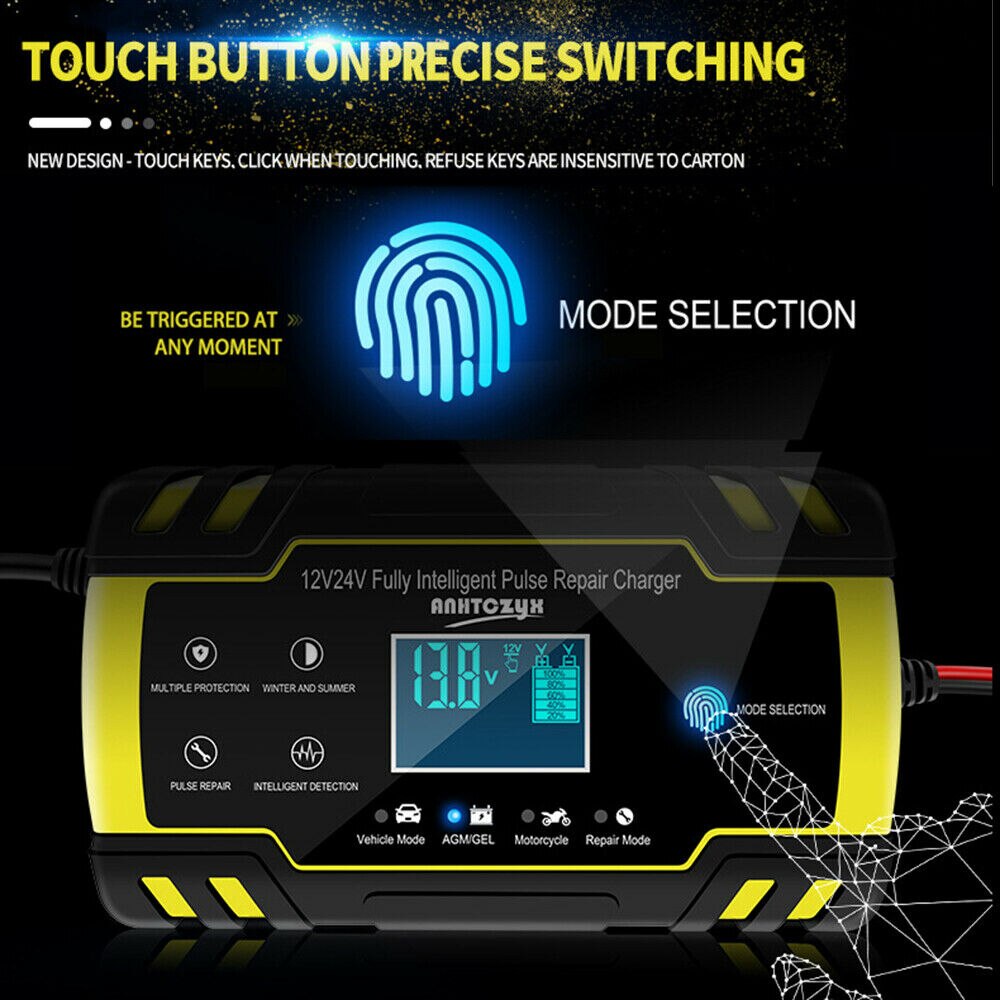 12V/24V 8A Full Intelligent Pulse Repair Changer Digital Touch LCD Display Car Battery Charger Wet Dry Lead Acid Battery-charger