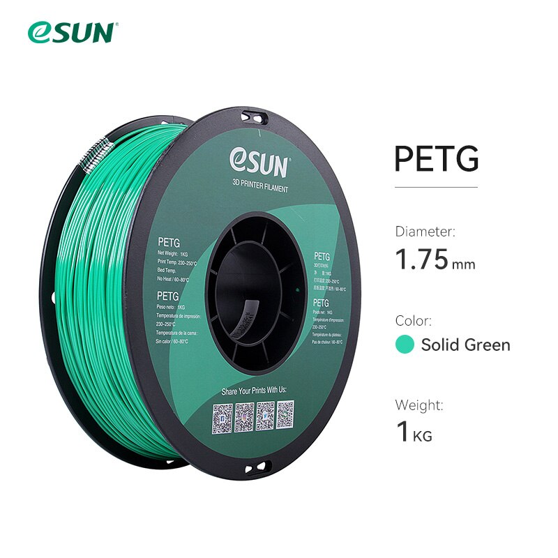 Esun petg filament 1.75mm,3d printer filament petg nøjagtighed  +/- 0.05mm,1kg 2.2 lbs spole 3d printmaterialer til 3d printere: Fast grøn