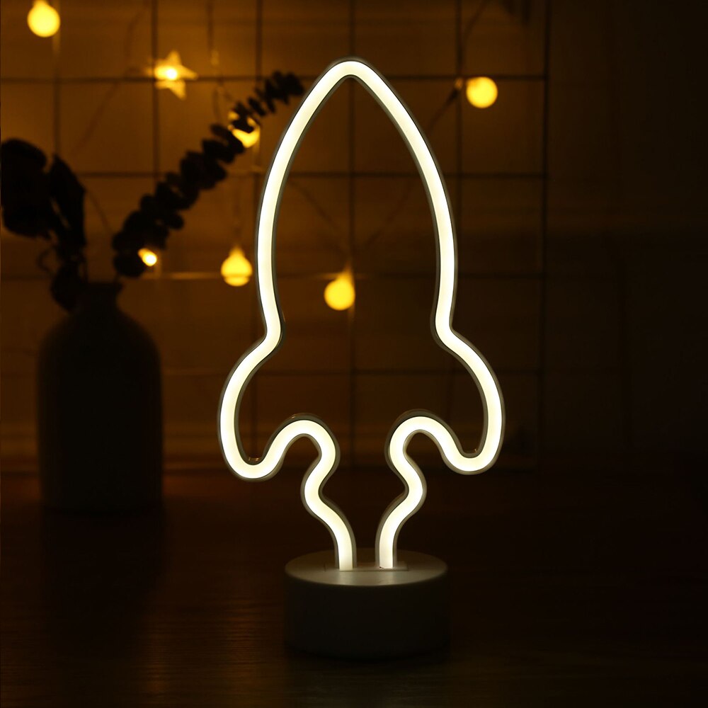 Rocket Vorm Led Neon Licht Twee-Kleur Neon Light Wanddecoratie Party Bruiloft Decoratie Kerst Cadeau Neon licht: white