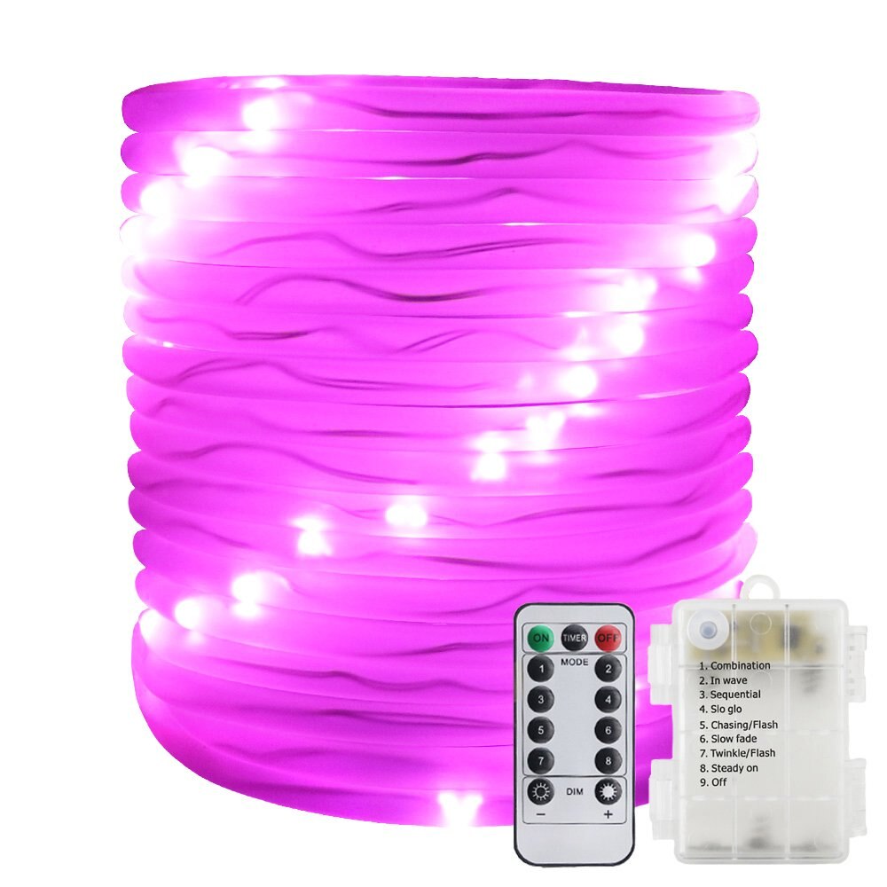 Afstandsbediening en timer batterij touwverlichting 5m 10m waterdichte led touwbuis lichtslingers voor binnen en buiten kerst bruiloft tuin: Roze / 10m 100 leds