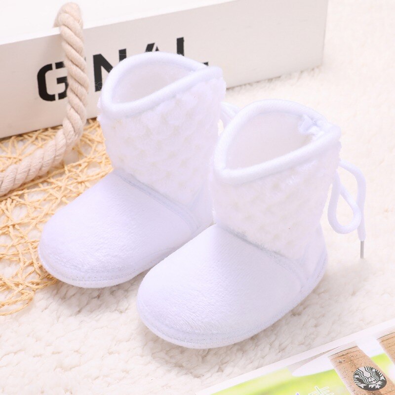 Newborn Kids Baby Boots Winter Plus Velvet Tie Flowers Warm Soft Cotton Booties Baby Girl Shoes 0-18M