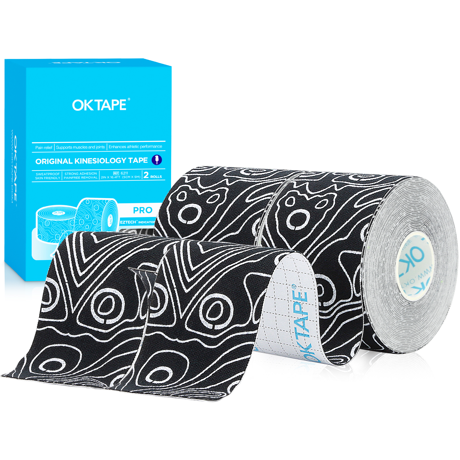 2 Rollen OK Band Profi Kinesiologie-Band, neue Verpackung, 5 cm x 16 Fuß, frei geschnittenes Klebeband, aktualisiertes elastisches Sportband, therapeutisches latexfrei: Grau