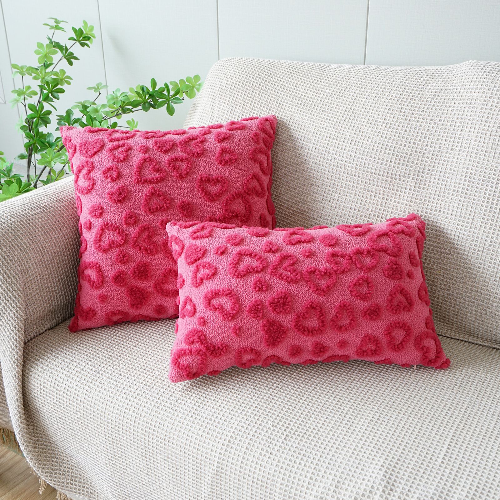 30x50/45X45CM Plush Heart-shaped Throw Pillow Cover Living Room Jacquard Waist Cushion Cover Decor Home Decorative Pillowcase: 470*740mm / black
