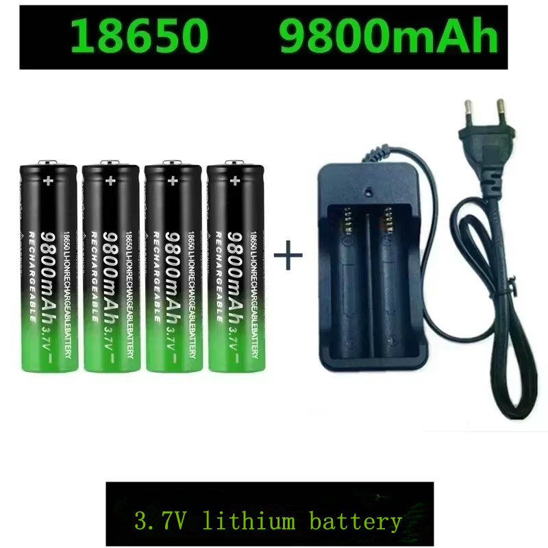 18650 Battery Rechargeable Battery 3.7V 18650 9800mAh Capacity Li-ion Rechargeable Battery For Flashlight Torch Battery+Charger