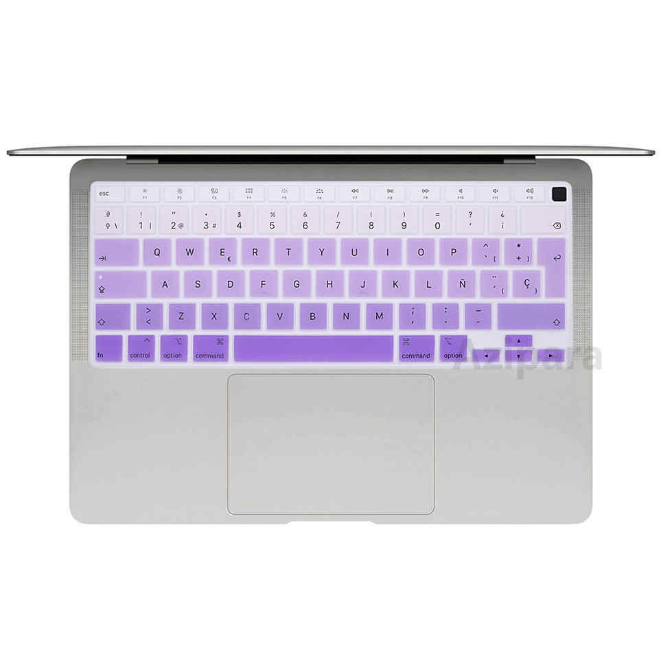 Couverture espagnole souple ue pour Macbook Air 13 A2179 / Air M1 puce A2337 couverture de clavier en silicone arc-en-ciel espagnol ue: Rouge