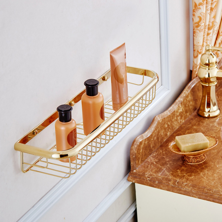 45CM Wall Mounted Antique/Black/Gold/Rose Gold/Chrome Bathroom Soap Basket Brass Bath Shower Shelf Soap Basket Holder: Yellow