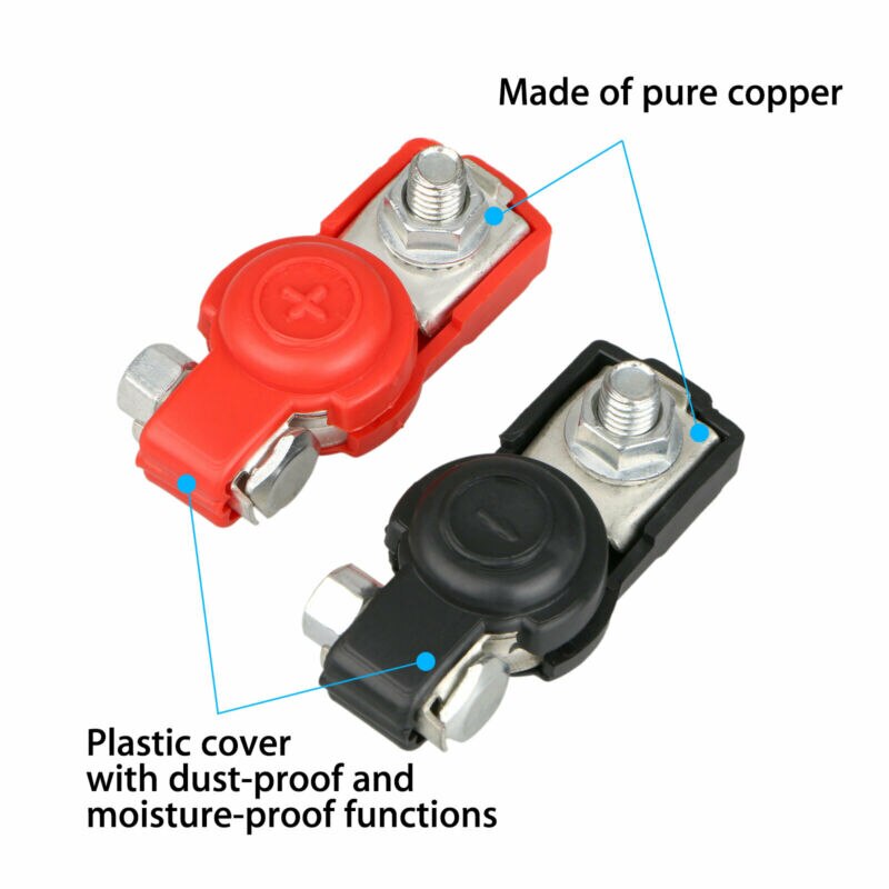 2pcs Battery Terminal Cable Clamp Negative + Positive Top-Post Load Capacity 400A Car Accessory For SAE And DIN Batteries