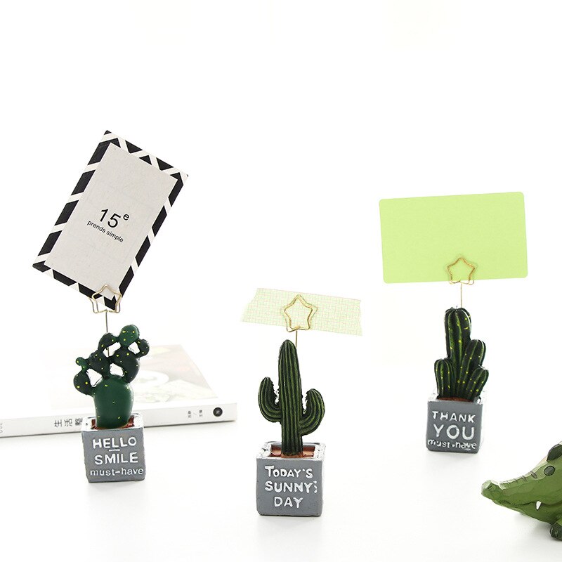 Mini Mesa de plantas con cactus, soporte de clip para notas fotográficas, organizador de resina, papelería, decoración de oficina, suministros escolares, F972